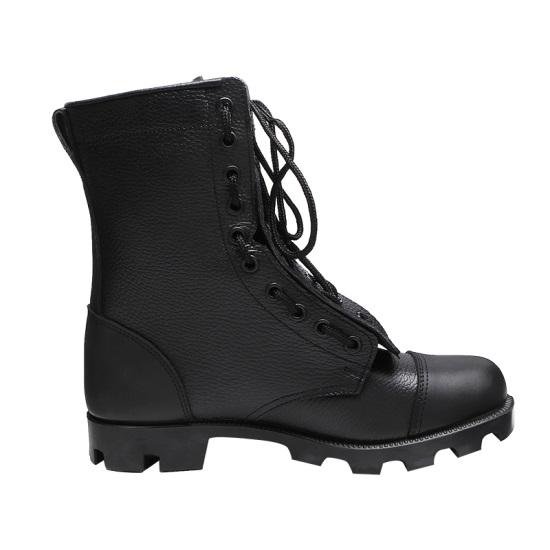 Black zipper split leather military boots